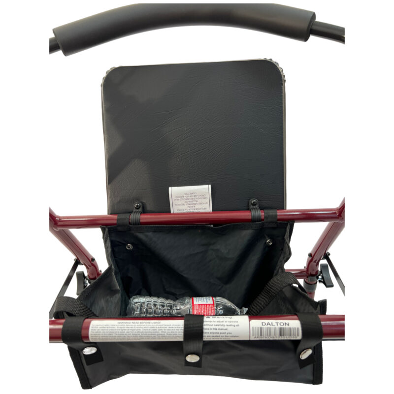 4 Wheel foldable Steel Rollator, 8"Casters, Flip up curved padded back rest, Handle height adjustment, Loop-lock hand brakes, Weight limit:300LBS, Color: Burgandy