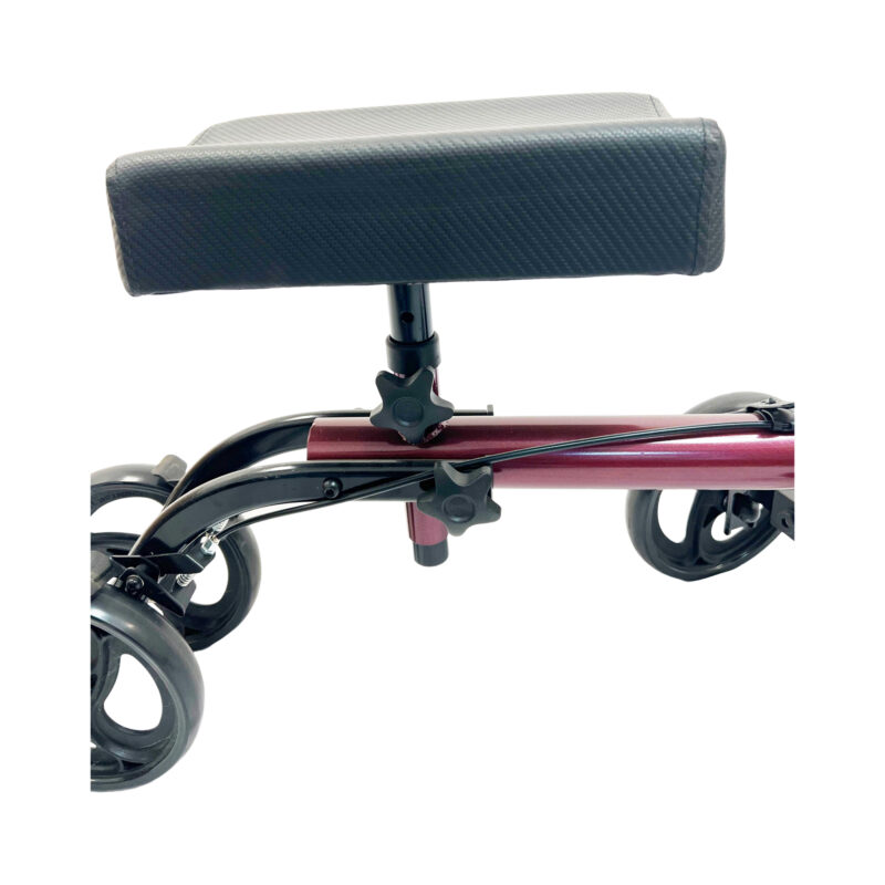 Knee Walker, one seat, steel burgundy, Set with folding mechanism for easy transport and storage, Handle and knee pad height can be adjustable without tours, with basket, Weight limit:300 LBS