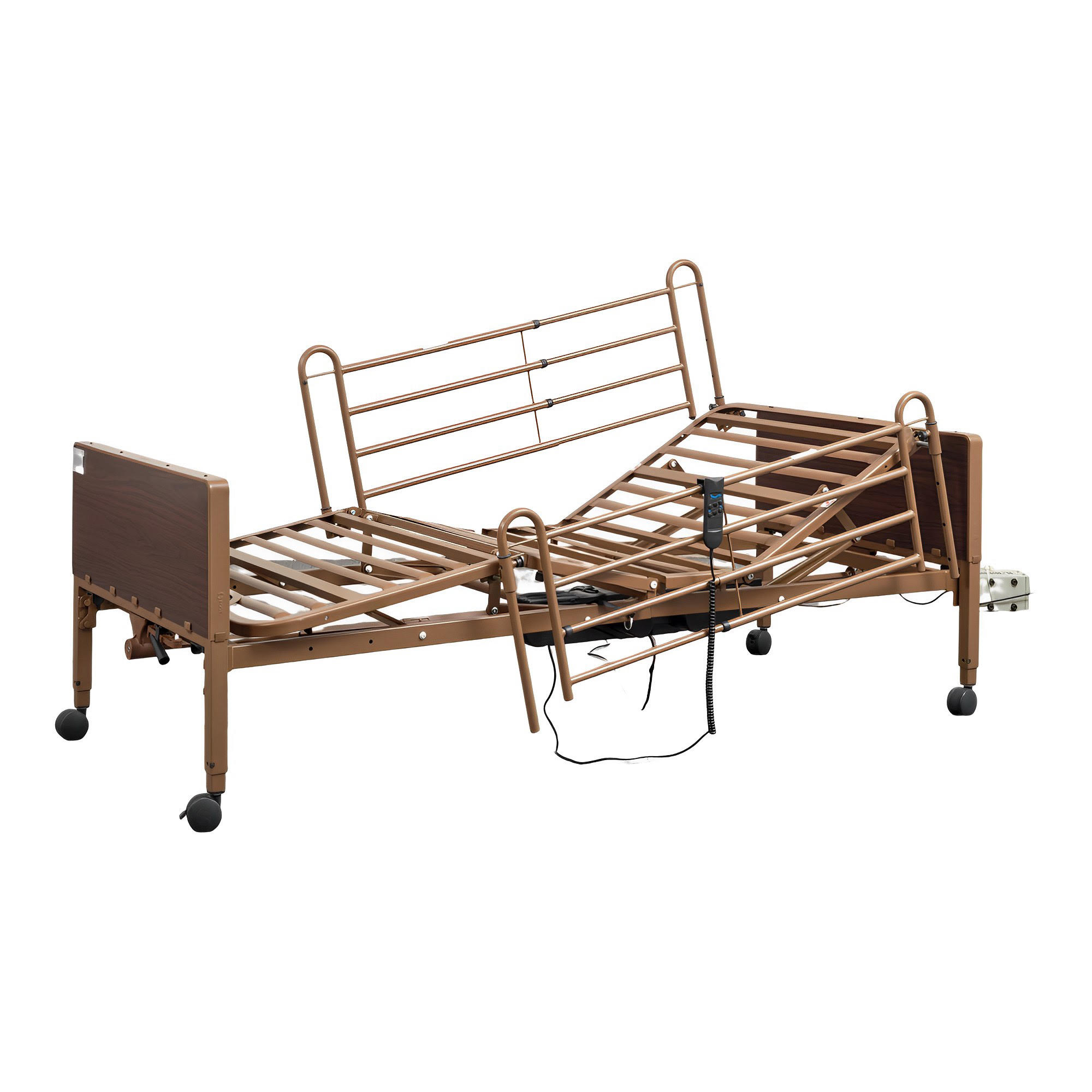 Home Care Bed - 2IN1 Full Electric Bed, Full and half rails ,Slat deck, Universal bed frame, Motor, Foot & Head, Frame. BED3300