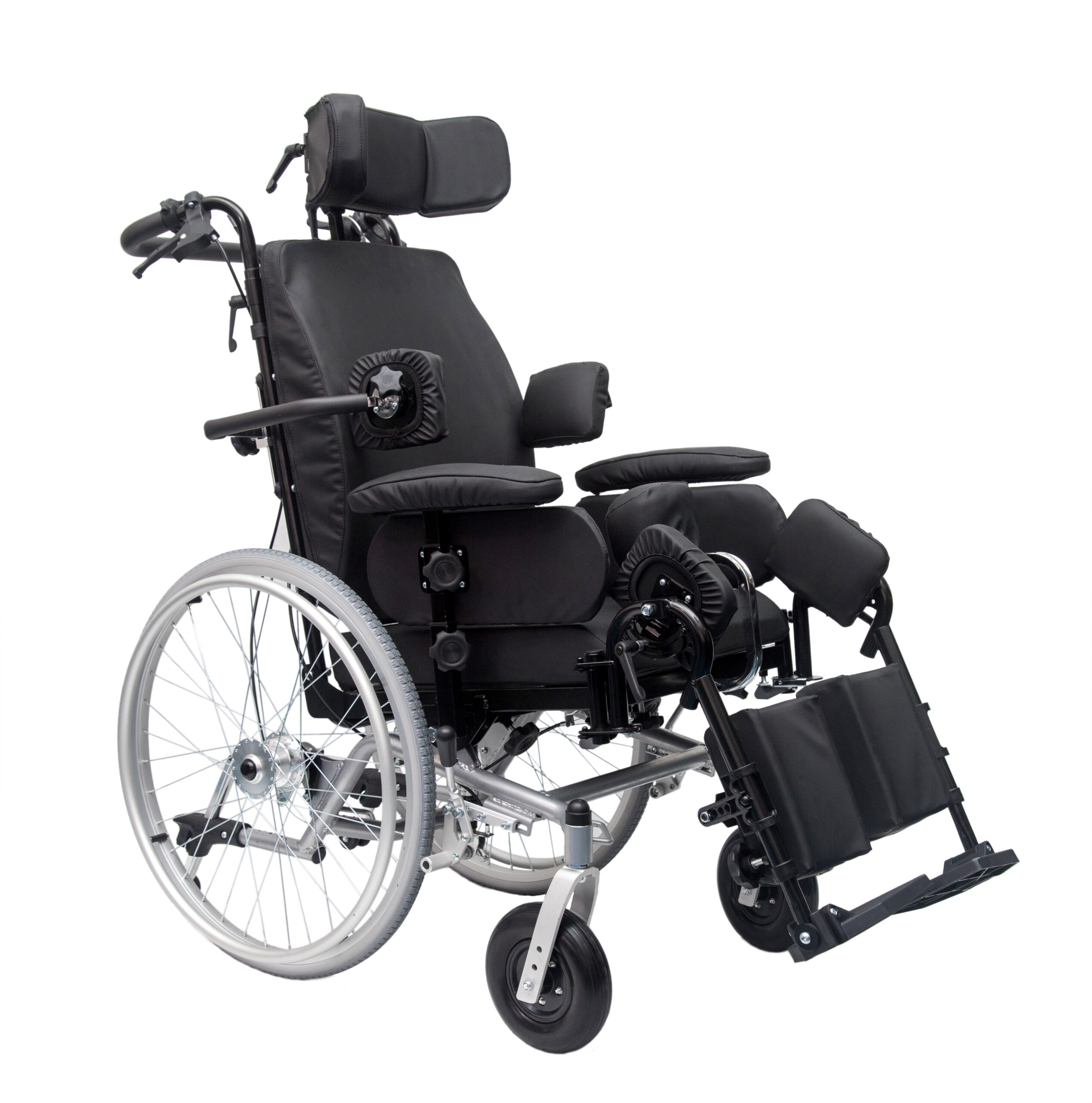Rehab Tilt-in-Space - Adult, 18" Wide Tilt & Recline wheelchair with headrest, leg rests and anti-tippers, Weight limit:250lbs