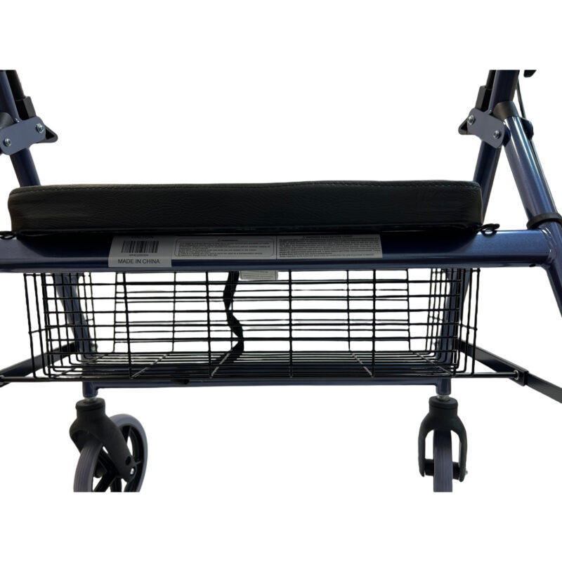 Heavy Duty Extra wide Seat Steel Rollator, Straight padded backrest, Handle Height Adjustment, Blue color, Weight limit: 400 LBS