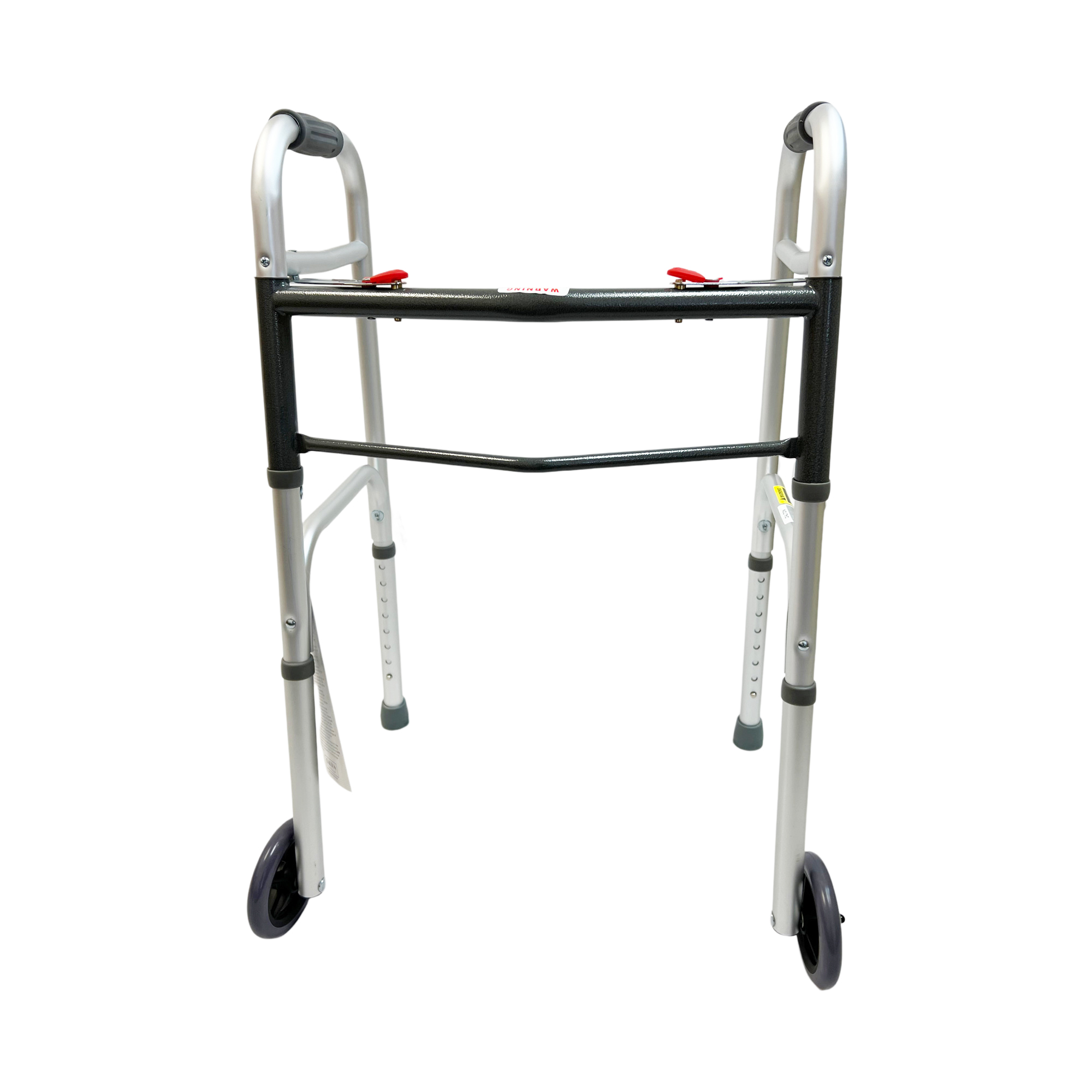 Heavy duty two button  folding walker with 5" wheels, weight limit 450LBS
