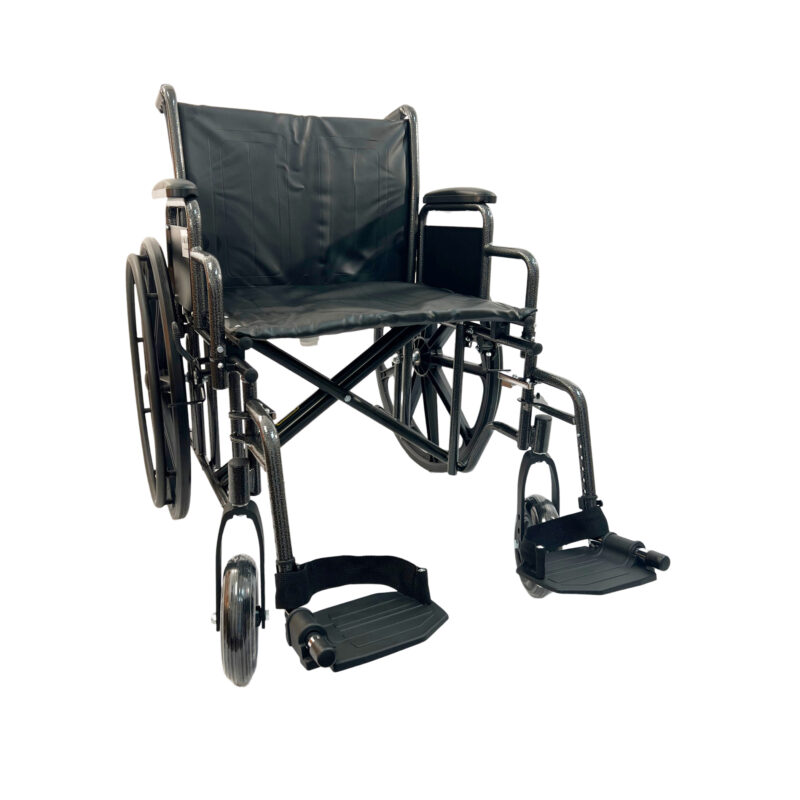 24" Heavy duty wide wheelchair with detachable arm, foot rests and dual axle, weight limit: 400 lbs