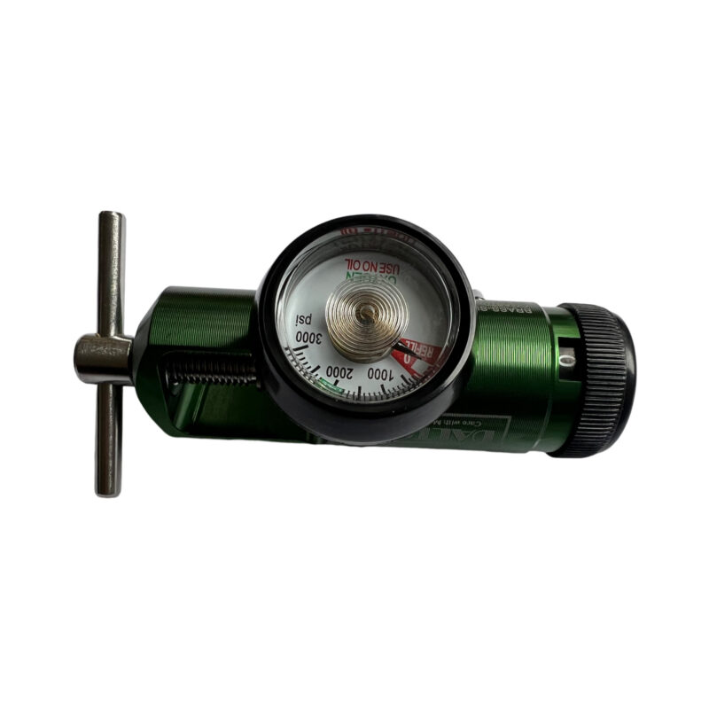 Oxygen Cylinder Regulator, Green Anodized Aluminum, Comes with CGA-870 inlet connector and horse barb ,Flow rate: 0-5 LPM