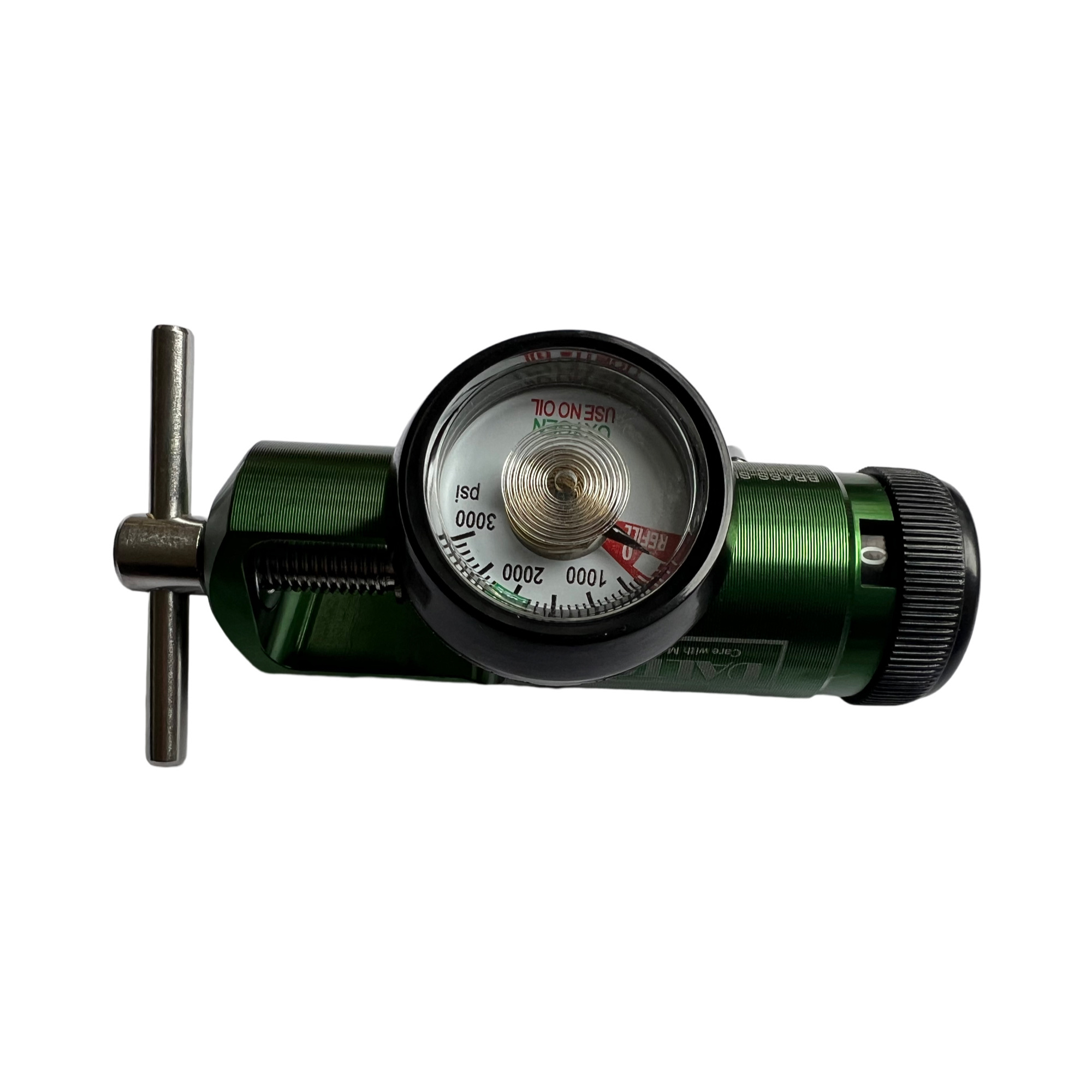 Oxygen Cylinder Regulator, Green Anodized Aluminum, Comes with CGA-870 inlet connector and horse barb ,Flow rate: 0-5 LPM