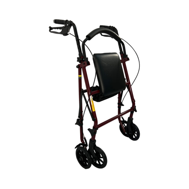 4 Wheel foldable Steel Rollator, 8"Casters, Flip up curved padded back rest, Handle height adjustment, Loop-lock hand brakes, Weight limit:300LBS, Color: Burgandy