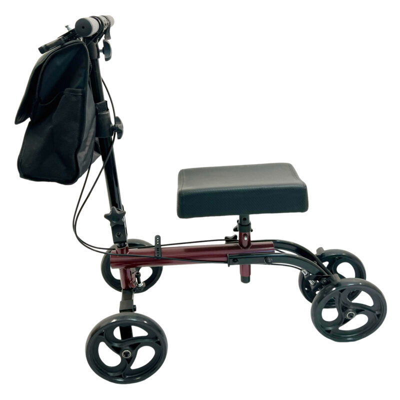 Knee Walker, one seat, steel burgundy, Set with folding mechanism for easy transport and storage, Handle and knee pad height can be adjustable without tours, with basket, Weight limit:300 LBS