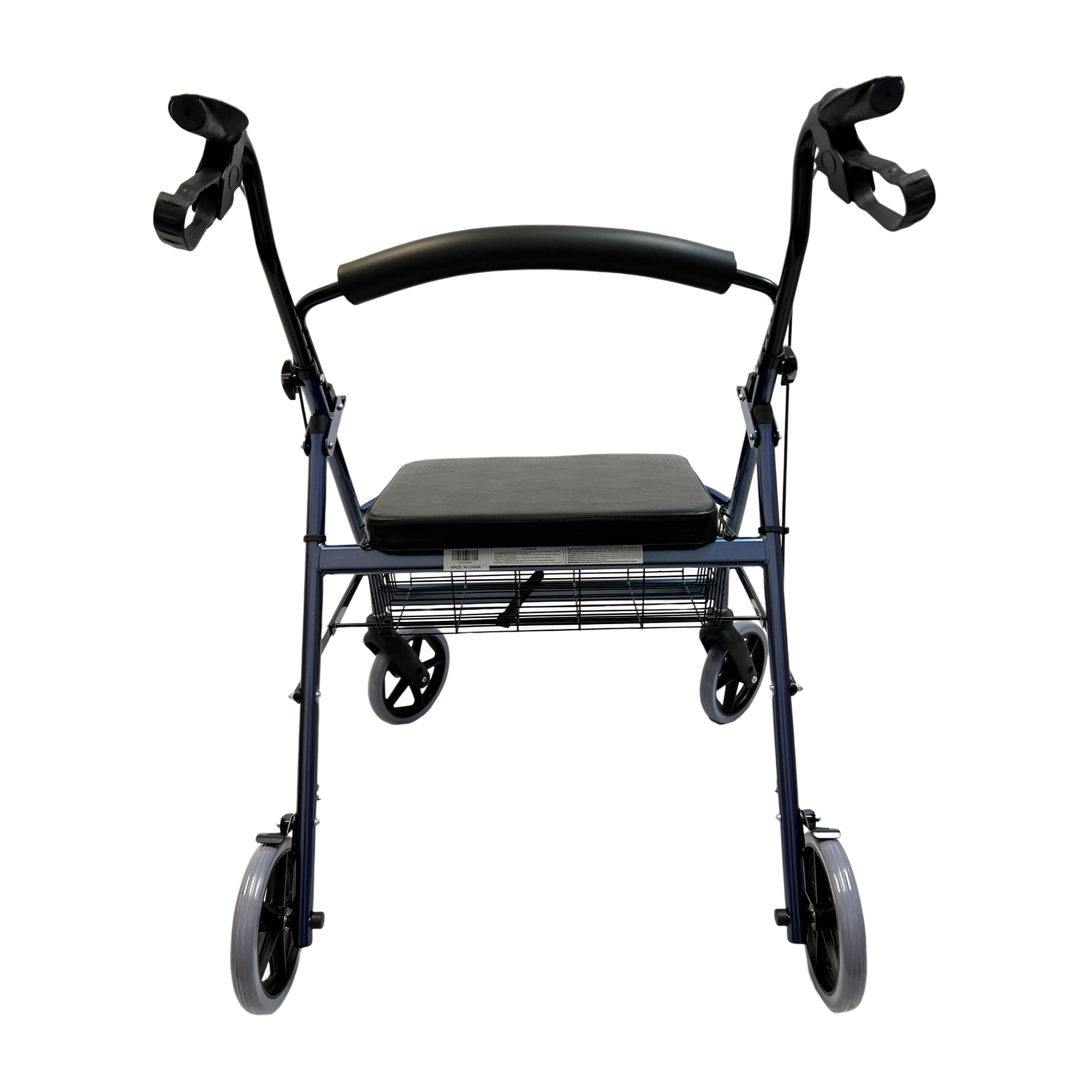 Heavy Duty Extra wide Steel Rollator, Straight padded backrest, Handle Height Adjustment, Burgundy color, Weight limit: 400 LBS