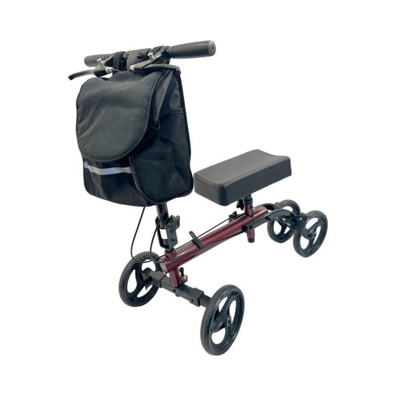 Knee Walker, one seat, steel burgundy, Set with folding mechanism for easy transport and storage, Handle and knee pad height can be adjustable without tours, with basket, Weight limit:300 LBS