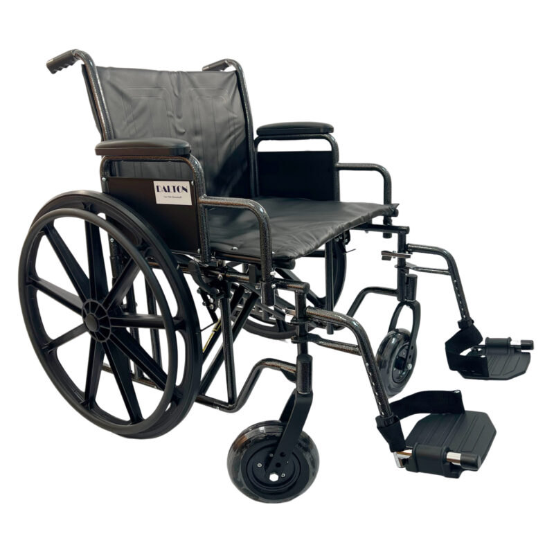 22"Heavy duty wide wheelchair with detachable arm, leg rests and dual axle, weight limit 350lbs