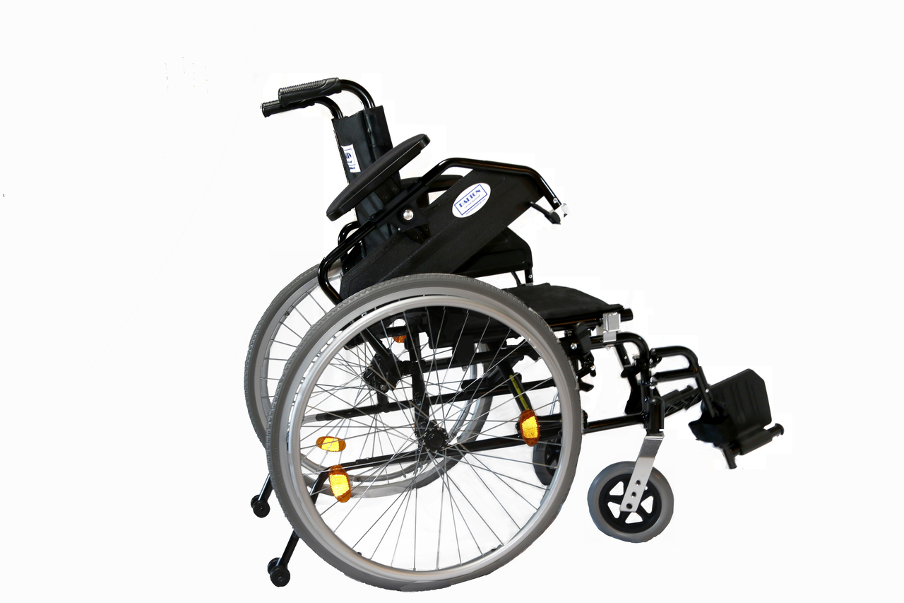 Hawk Ultra-light weight 16" wheelchair with foot rests, front casters are angle adjustable and height adjustable in three positions, multi-position back , quick-release 24" rear spoke wheel with PU tires -K516FA