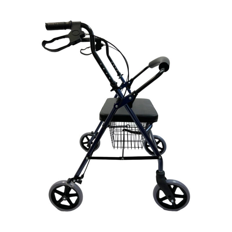 Heavy Duty Extra wide Seat Steel Rollator, Straight padded backrest, Handle Height Adjustment, Blue color, Weight limit: 400 LBS