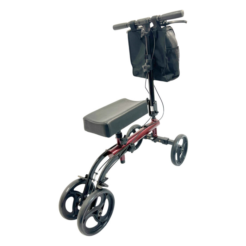 Knee Walker, one seat, steel burgundy, Set with folding mechanism for easy transport and storage, Handle and knee pad height can be adjustable without tours, with basket, Weight limit:300 LBS